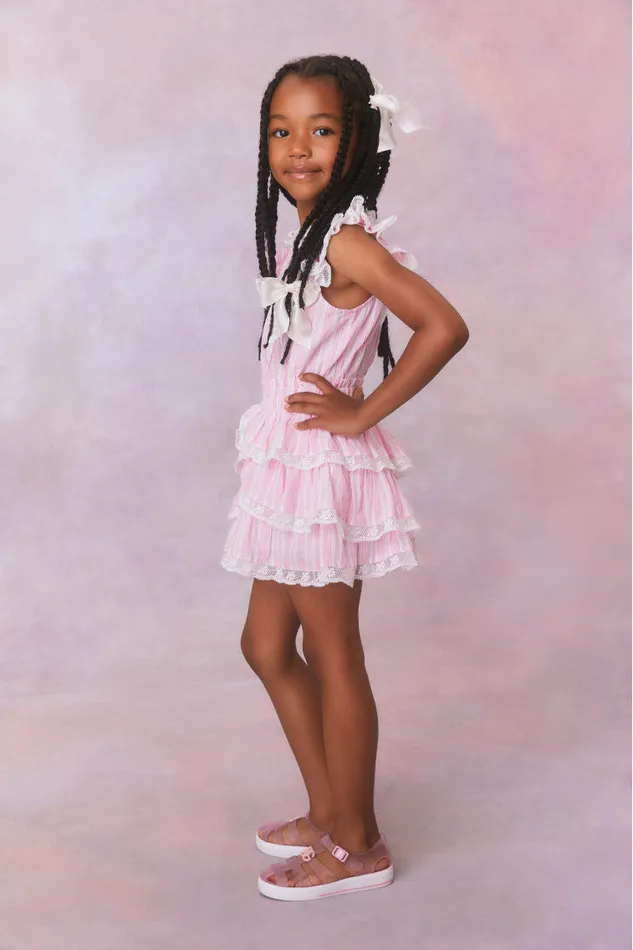 Kids Girls LoveShackFancy Girls Janelly Cotton Stripe Dress Captiva Pink