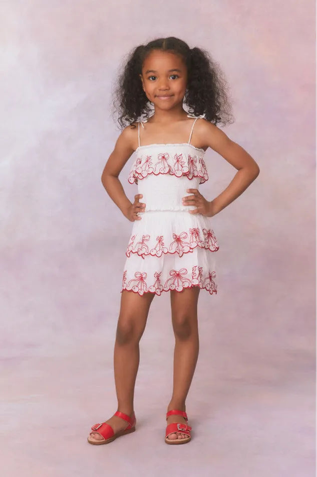 Kids Girls LoveShackFancy Girls Little Ruffle Mini Skirt Candy Red