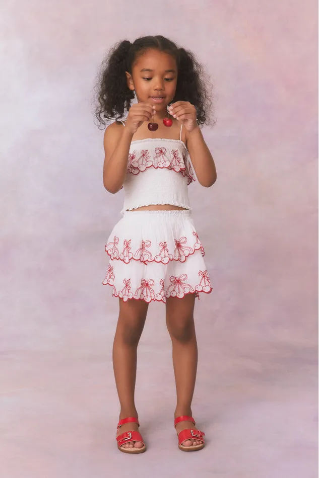 Kids Girls LoveShackFancy Girls Little Ruffle Mini Skirt Candy Red