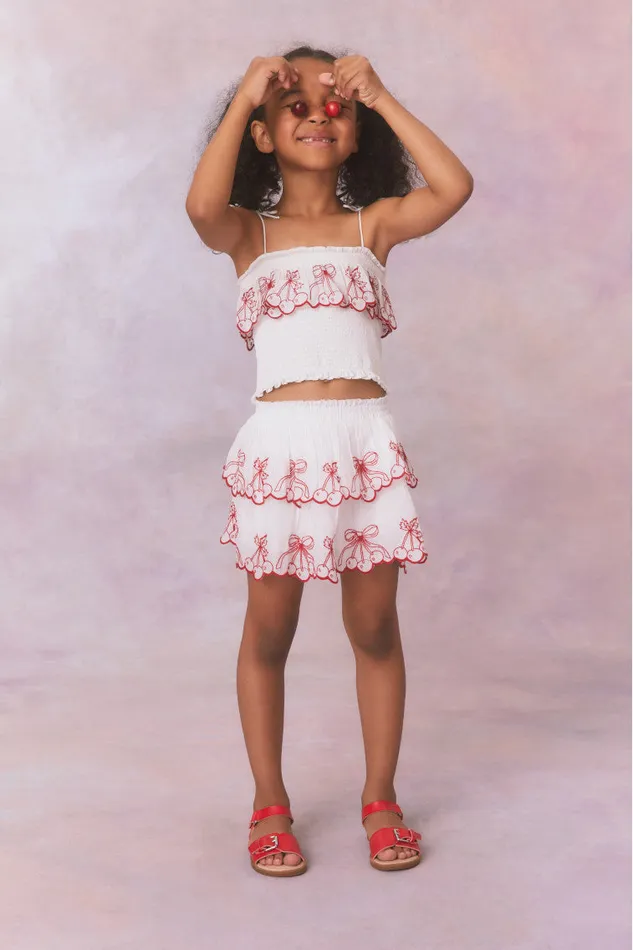 Kids Girls LoveShackFancy Girls Little Ruffle Mini Skirt Candy Red