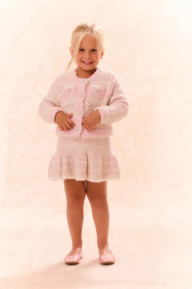 Kids Girls LoveShackFancy Girls Loki Knit Cardigan Vanilla Blush