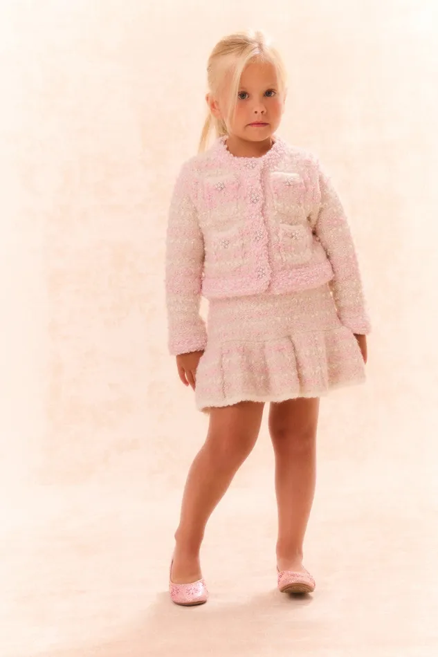 Kids Girls LoveShackFancy Girls Loki Knit Cardigan Vanilla Blush