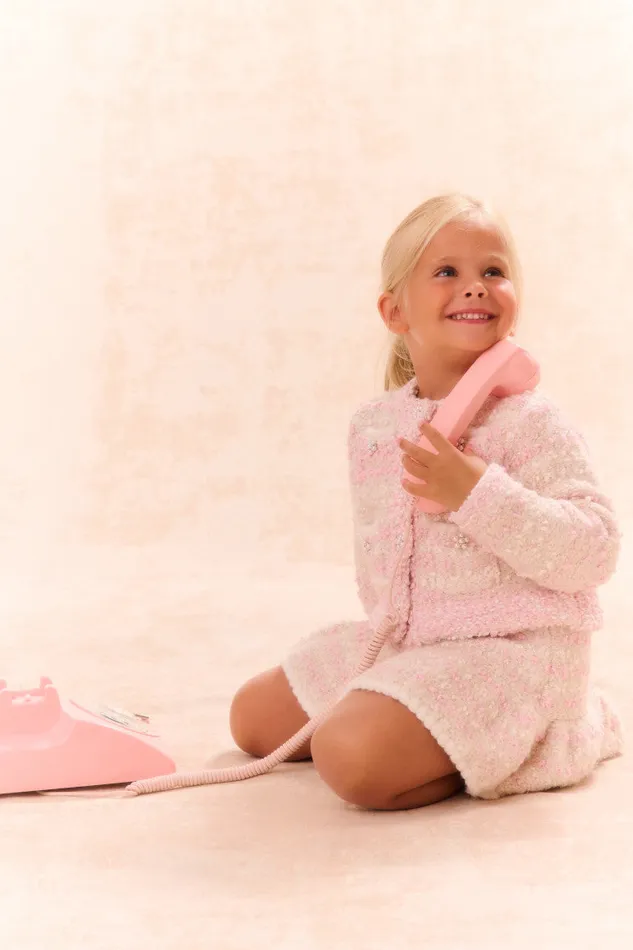 Kids Girls LoveShackFancy Girls Loki Knit Cardigan Vanilla Blush