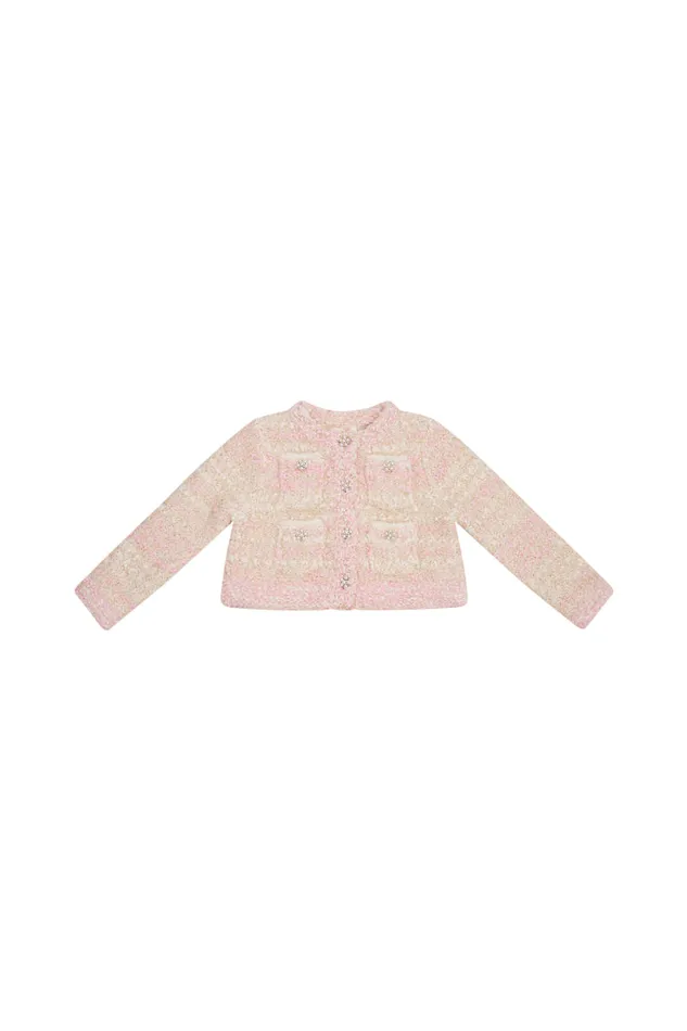 Kids Girls LoveShackFancy Girls Loki Knit Cardigan Vanilla Blush