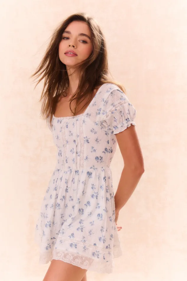 Kids Girls LoveShackFancy Girls Magica Floral Dress Ashen Blue