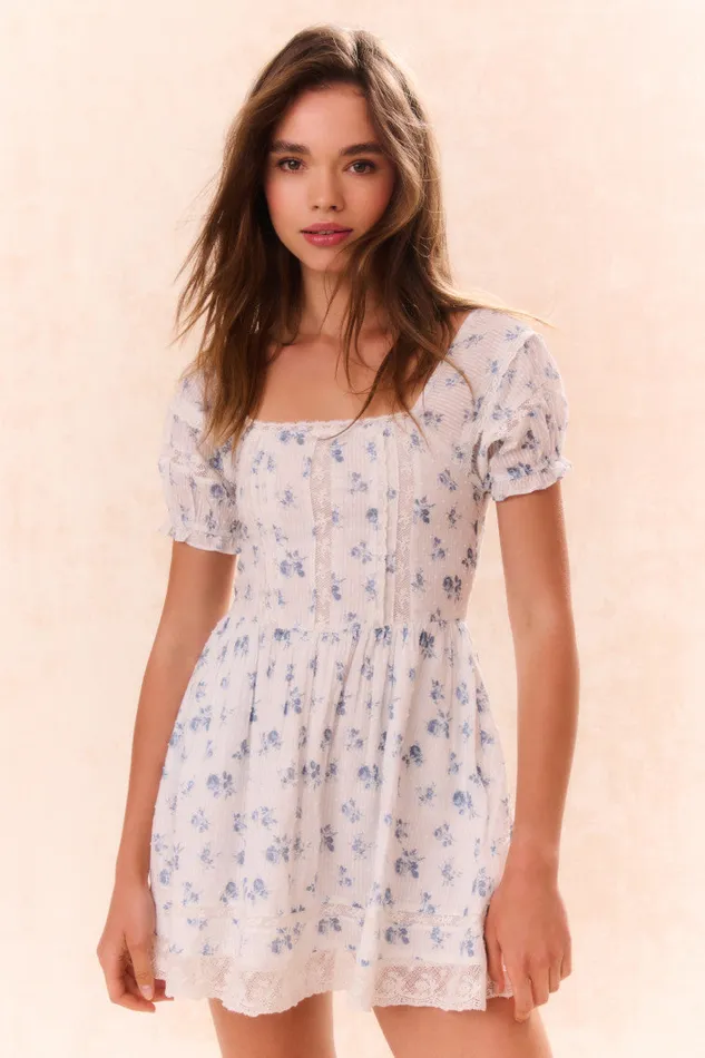 Kids Girls LoveShackFancy Girls Magica Floral Dress Ashen Blue