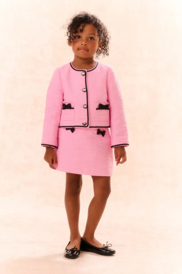 Kids Girls LoveShackFancy Girls Mahoney Tweed Jacket Pirouette Pink