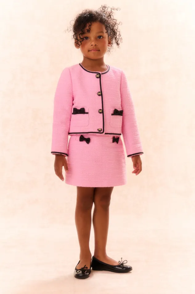 Kids Girls LoveShackFancy Girls Mahoney Tweed Jacket Pirouette Pink