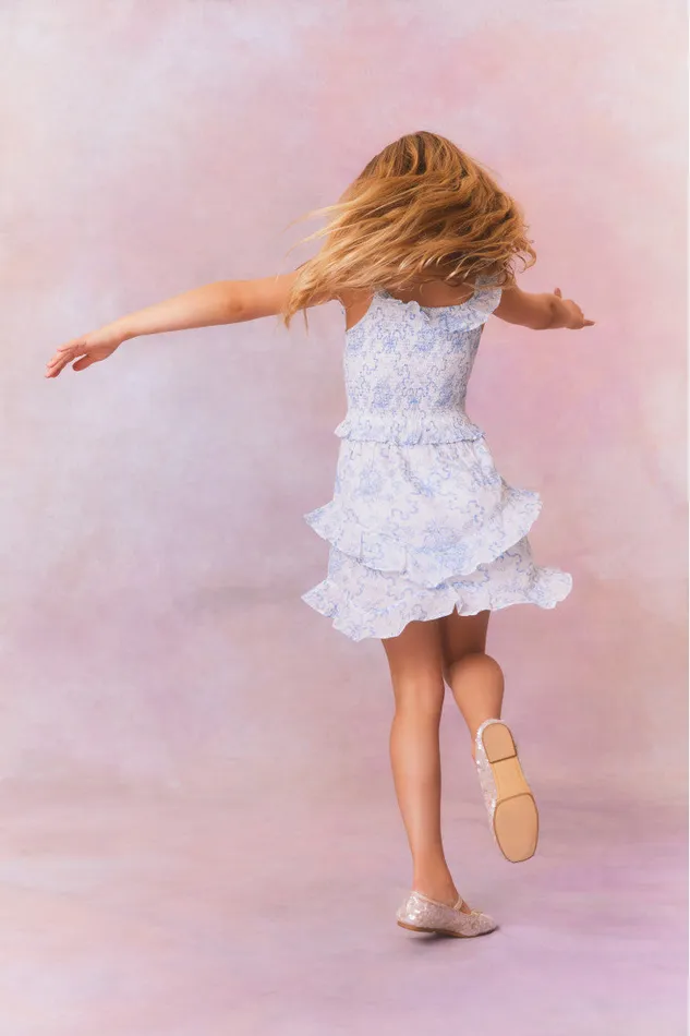 Kids Girls LoveShackFancy Girls Marcela Bow Print Cotton Dress Blissful Blue