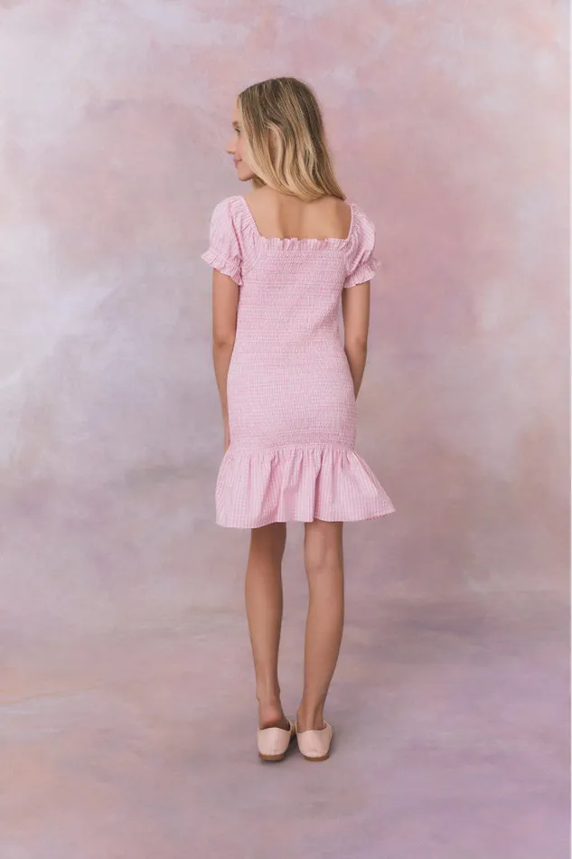 Kids Girls LoveShackFancy Girls Mosa Gingham Dress Sunkissed Rose