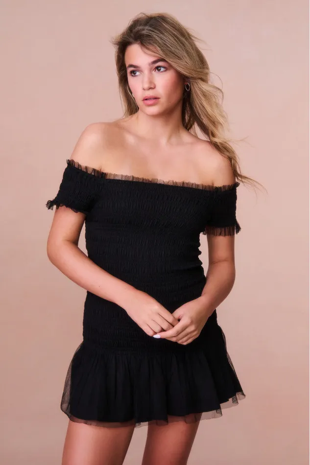 Kids Girls LoveShackFancy Girls Mosa OffTheShoulder Mini Dress Black