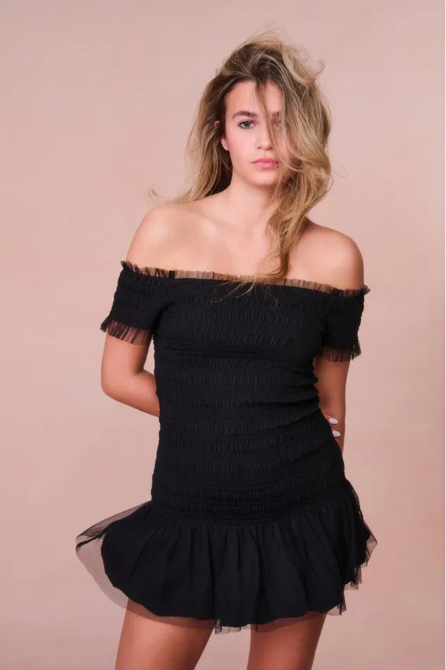 Kids Girls LoveShackFancy Girls Mosa OffTheShoulder Mini Dress Black