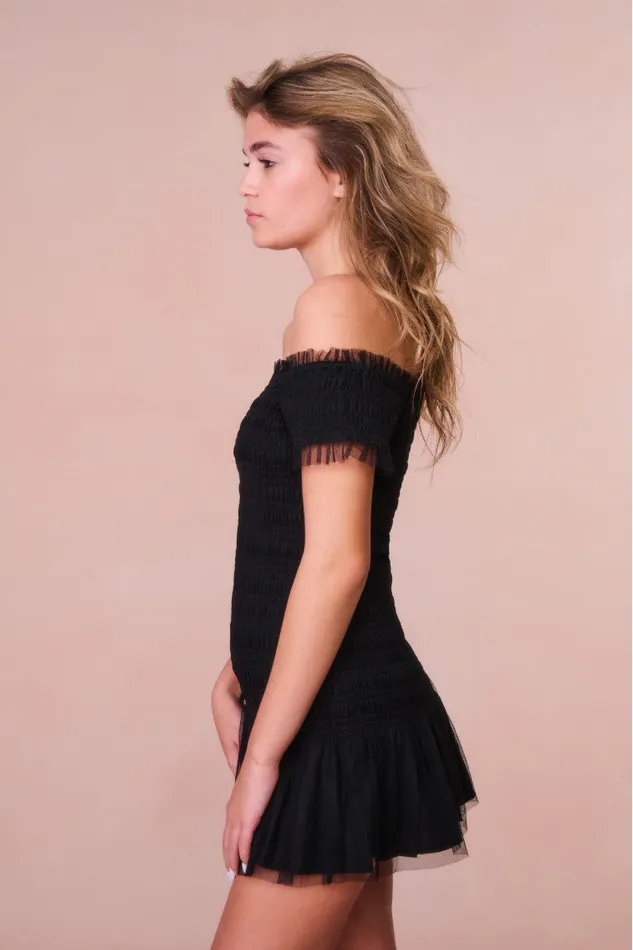 Kids Girls LoveShackFancy Girls Mosa OffTheShoulder Mini Dress Black