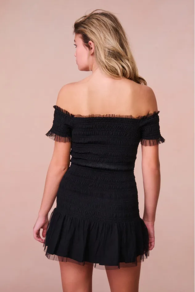 Kids Girls LoveShackFancy Girls Mosa OffTheShoulder Mini Dress Black