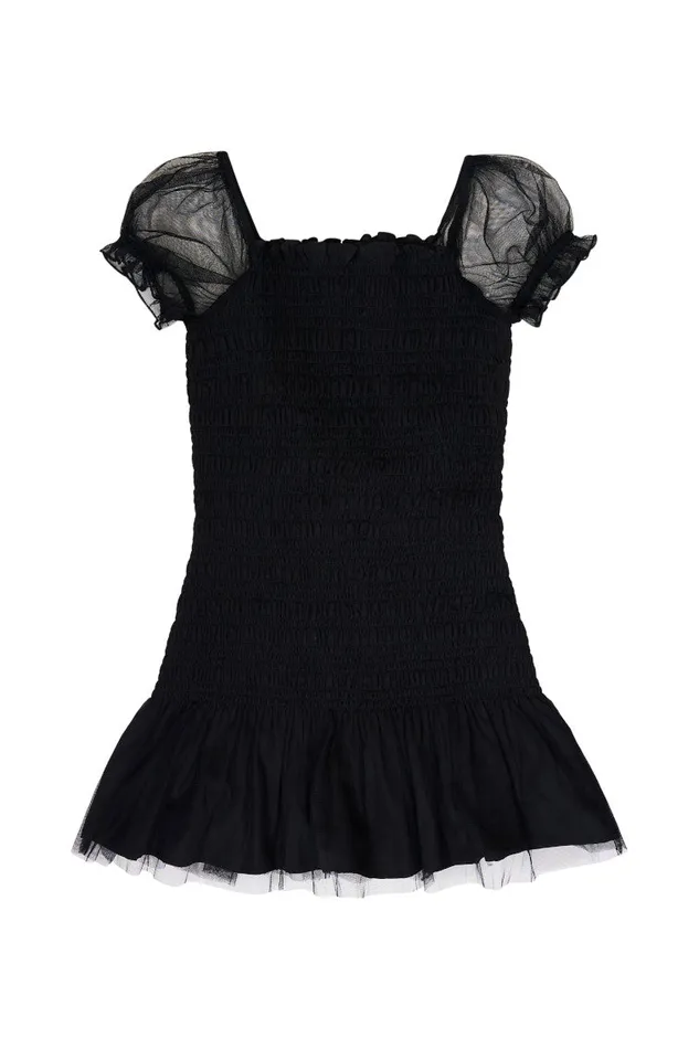 Kids Girls LoveShackFancy Girls Mosa OffTheShoulder Mini Dress Black