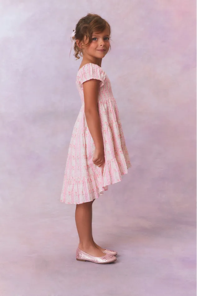 Kids Girls LoveShackFancy Girls Muriella Fragrance Print Flutter Sleeve Dress Strawberry Macaroon