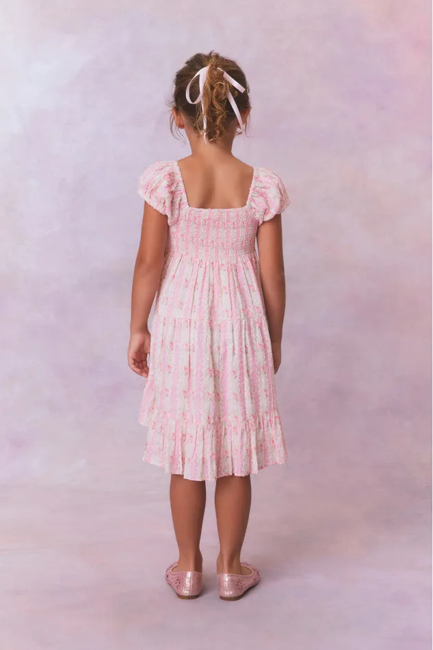 Kids Girls LoveShackFancy Girls Muriella Fragrance Print Flutter Sleeve Dress Strawberry Macaroon