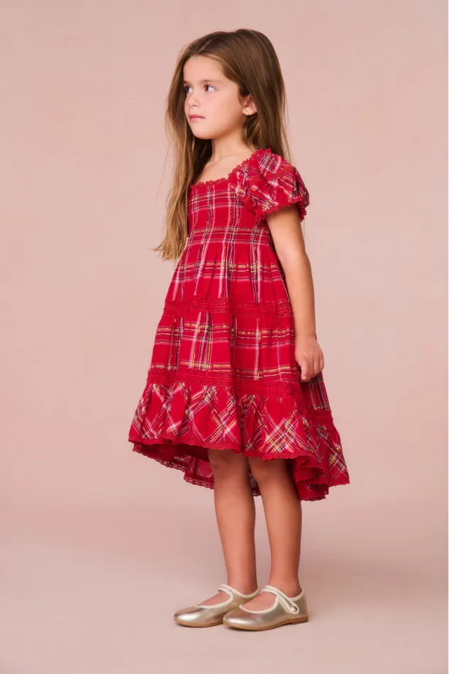 Kids Girls LoveShackFancy Girls Muriella Tartan Midi Dress Cheery Red