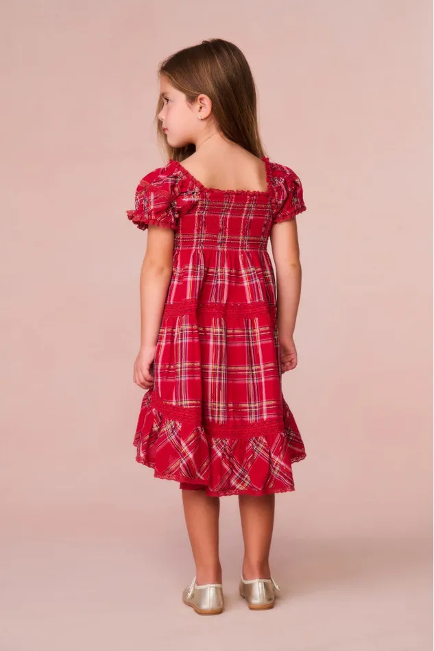 Kids Girls LoveShackFancy Girls Muriella Tartan Midi Dress Cheery Red