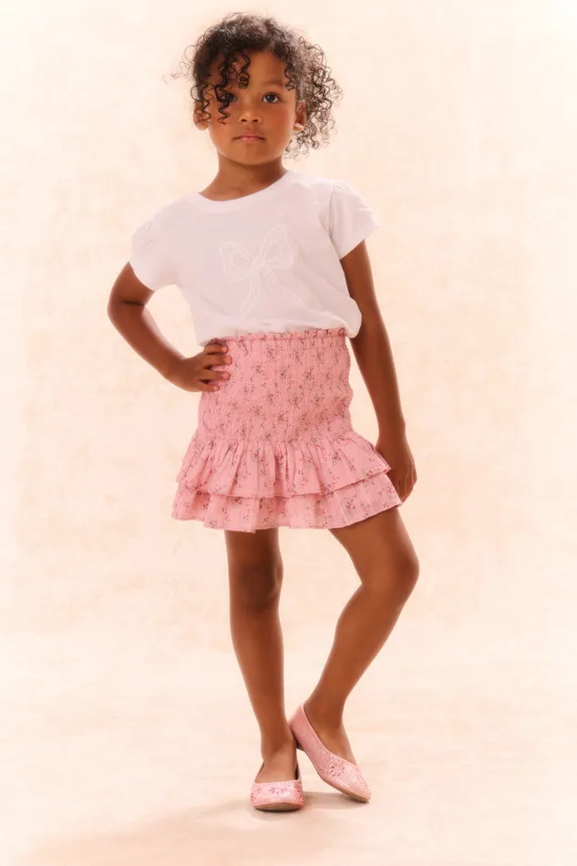 Kids Girls LoveShackFancy Girls Tilliat Cotton Bow Tee White