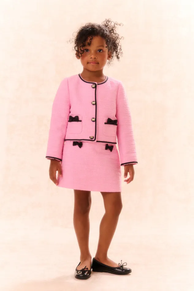 Kids Girls LoveShackFancy Girls Verita Tweed Bow Skirt Pirouette Pink