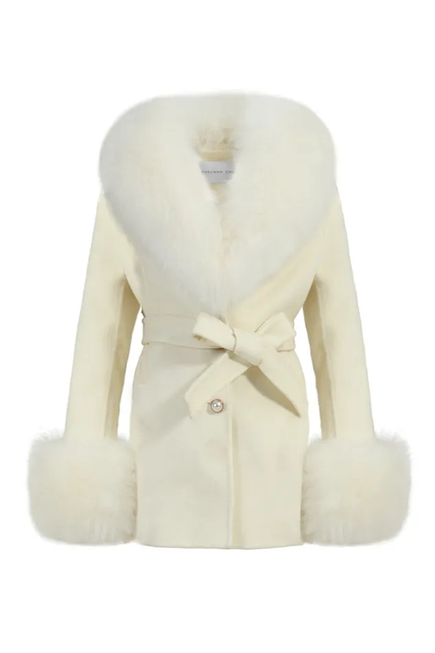 Kids Girls LoveShackFancy Susanna Chow Girls Mini Jojo Cashmere Fur Coat Cream
