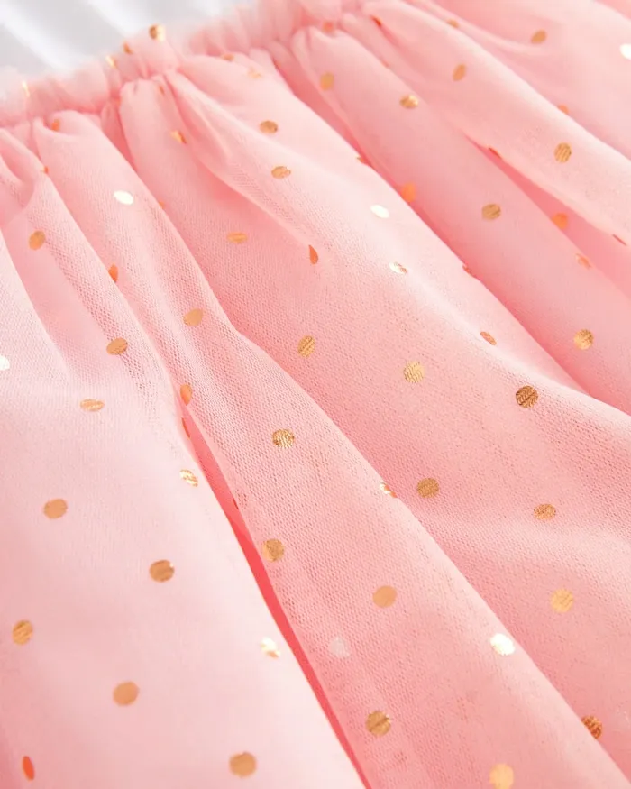 Kids HARPUUR 8211 Mockable Metallic Detail Mesh Dress Pink Ted Baker Dresses