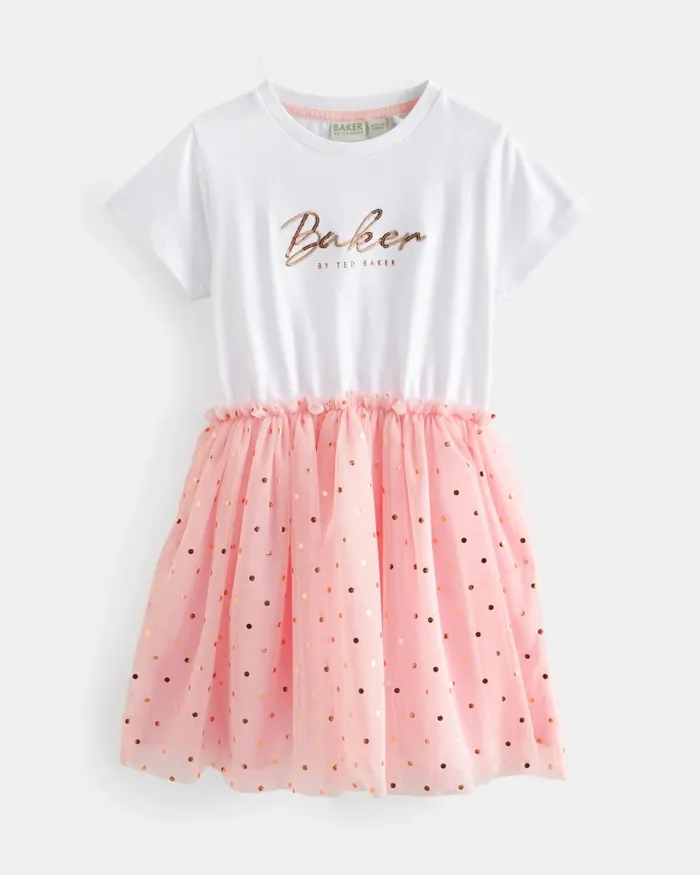 Kids HARPUUR 8211 Mockable Metallic Detail Mesh Dress Pink Ted Baker Dresses Kids HARPUUR 8211 Mockable Metallic Detail Mesh Dress Pink Ted Baker Dresses