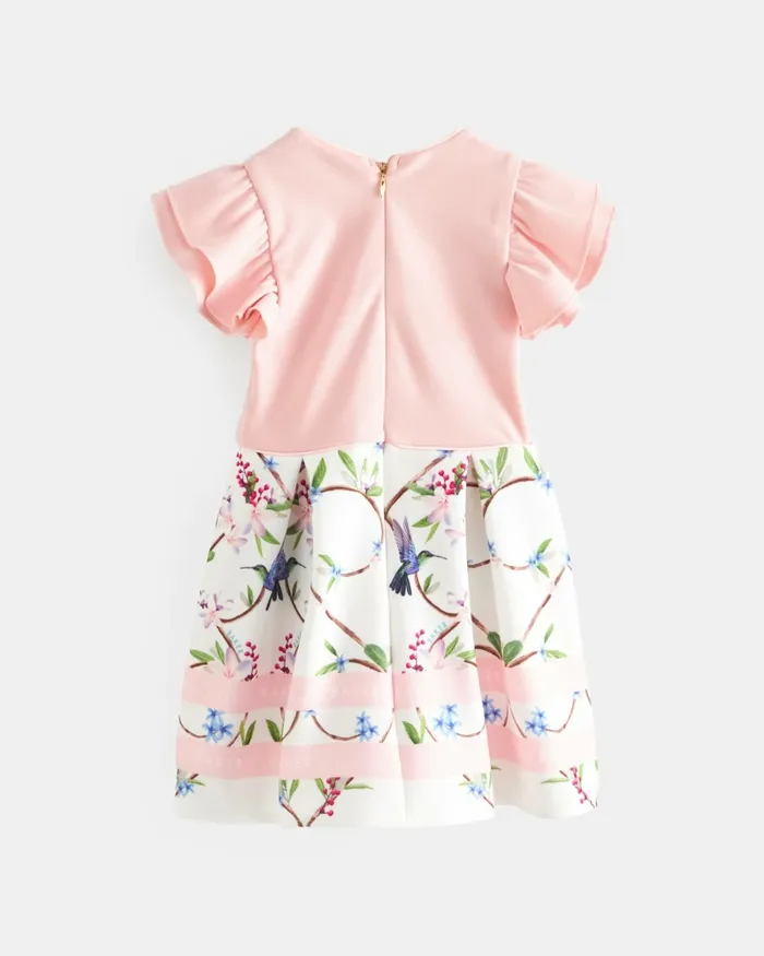 Kids ISSYBLL 8211 Frill Sleeve Dress With Floral Skirt Pink Ted Baker Dresses Kids ISSYBLL 8211 Frill Sleeve Dress With Floral Skirt Pink Ted Baker Dresses