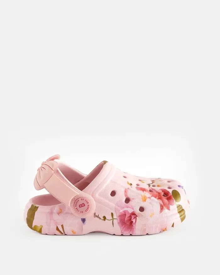 Kids JELLIEY 8211 Floral Clogs With Sparkly Bow Strap Pink Ted Baker Younger Girls