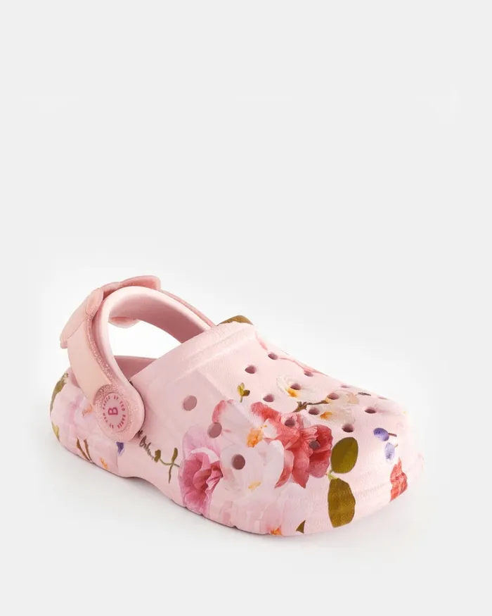 Kids JELLIEY 8211 Floral Clogs With Sparkly Bow Strap Pink Ted Baker Younger Girls