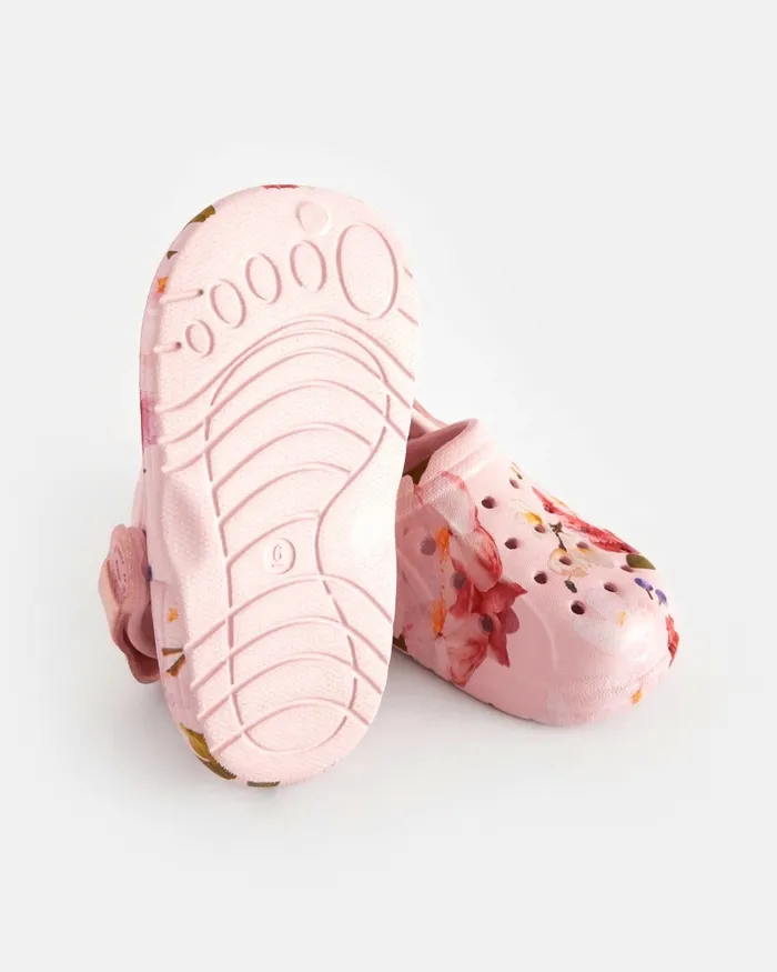 Kids JELLIEY 8211 Floral Clogs With Sparkly Bow Strap Pink Ted Baker Younger Girls