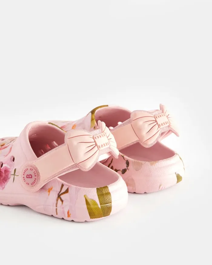 Kids JELLIEY 8211 Floral Clogs With Sparkly Bow Strap Pink Ted Baker Younger Girls
