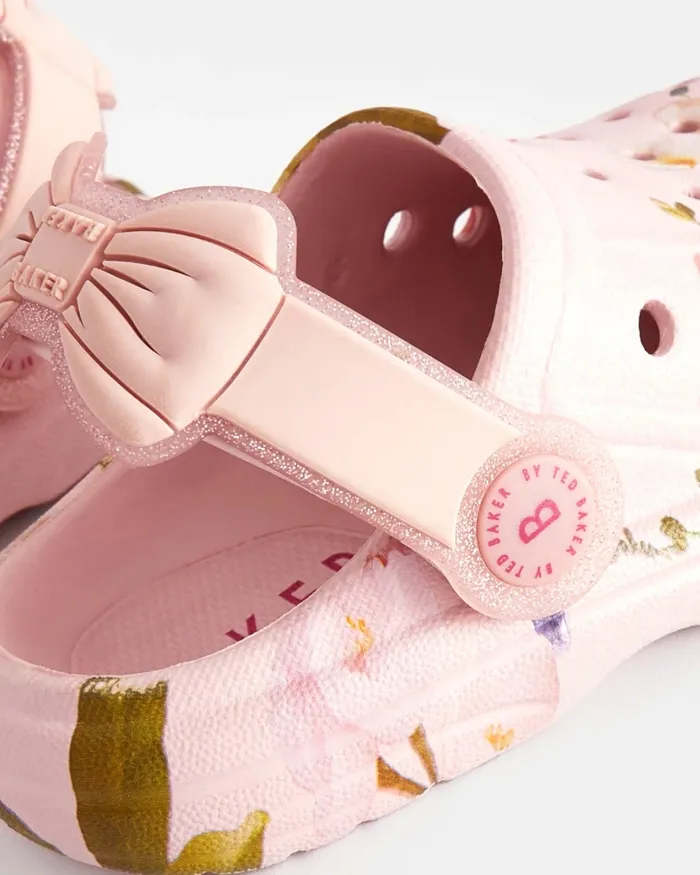 Kids JELLIEY 8211 Floral Clogs With Sparkly Bow Strap Pink Ted Baker Younger Girls