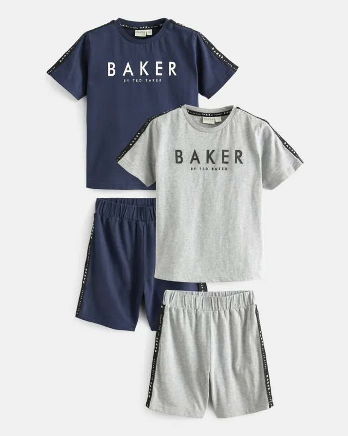 Kids KALOYAN 8211 2 Pack Of Branded Short Pyjama Sets Navy Ted Baker Tops