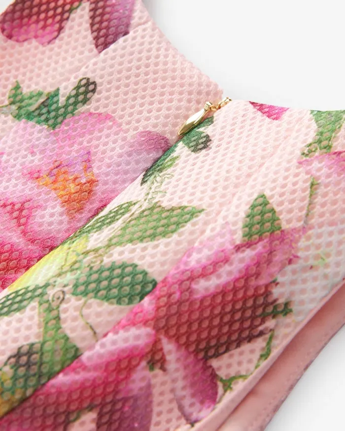 Kids KEEYLII 8211 Sleeveless Floral Pleated Mesh Dress Pink Ted Baker Dresses