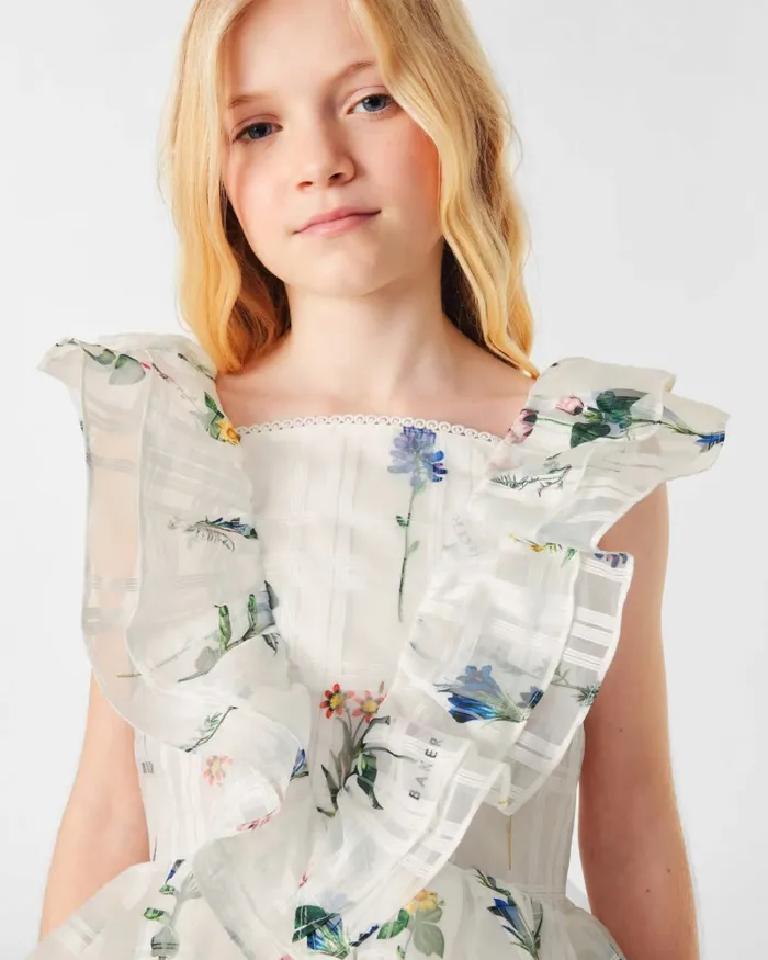 Kids LACENN 8211 Floral Oversized Frill Layered Dress White Ted Baker Dresses