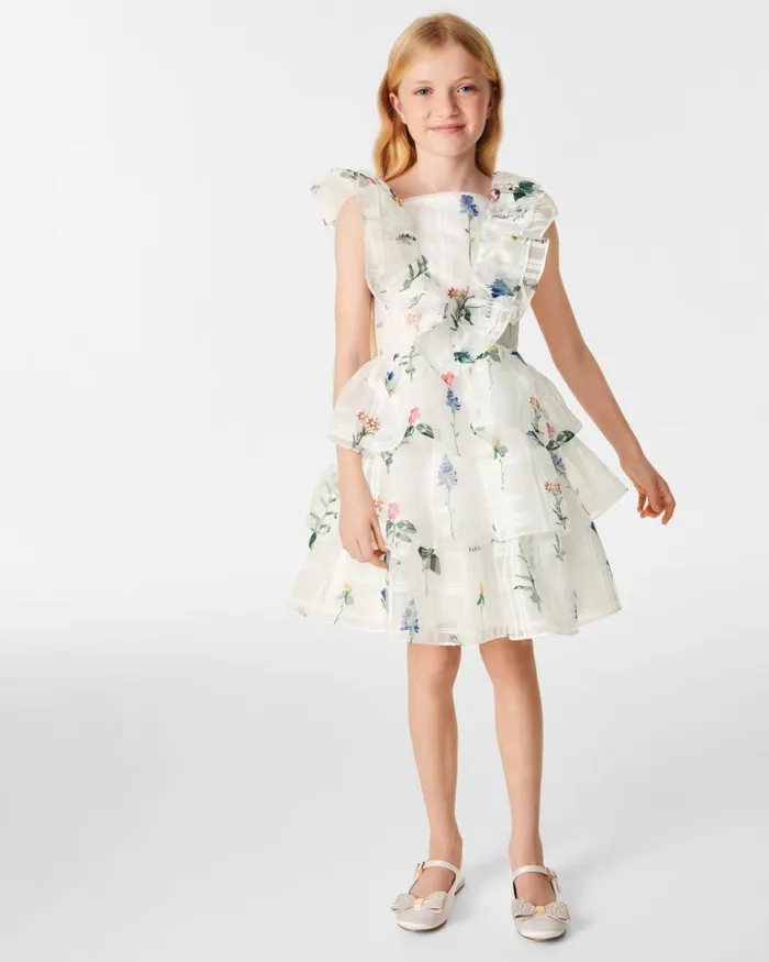 Kids LACENN 8211 Floral Oversized Frill Layered Dress White Ted Baker Dresses Kids LACENN 8211 Floral Oversized Frill Layered Dress White Ted Baker Dresses