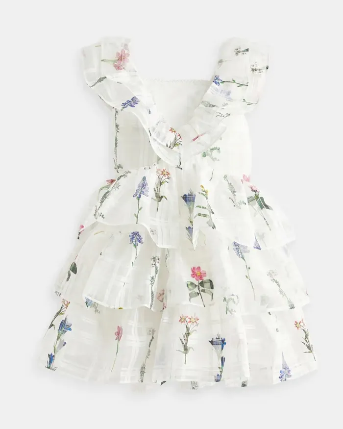 Kids LACENN 8211 Floral Oversized Frill Layered Dress White Ted Baker Dresses Kids LACENN 8211 Floral Oversized Frill Layered Dress White Ted Baker Dresses