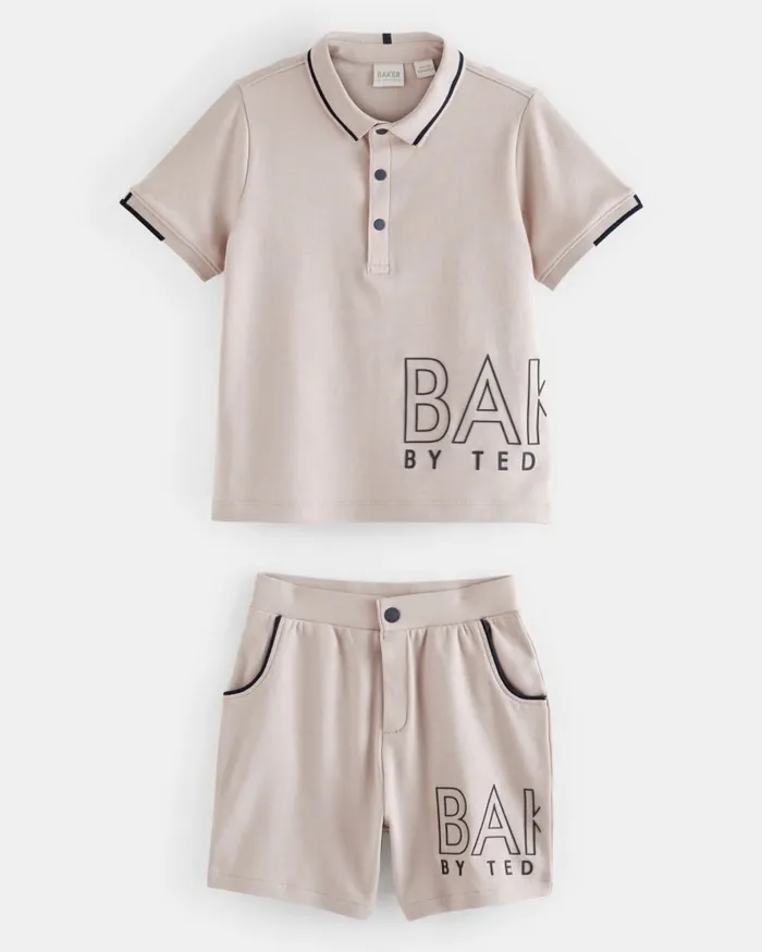 Kids LADLUM 8211 Branded Polo Shirt And Shorts Set Stone Ted Baker Sets and Outfits