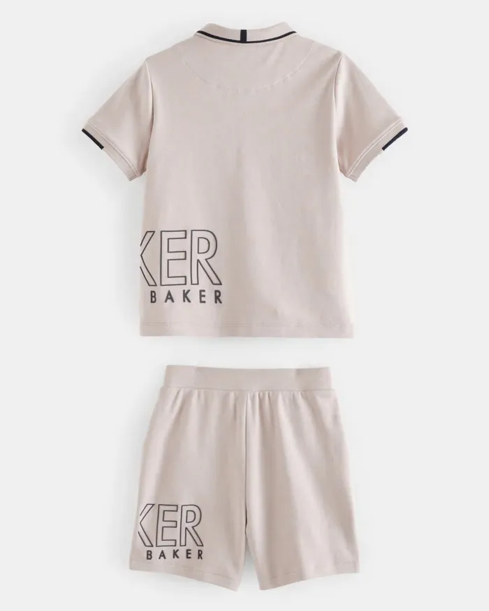 Kids LADLUM 8211 Branded Polo Shirt And Shorts Set Stone Ted Baker Sets and Outfits