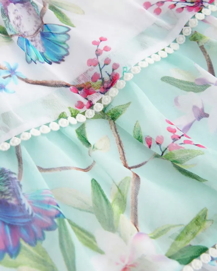 Kids LOORA 8211 Sleeveless Floral Tiered Chiffon Dress Green Ted Baker Dresses