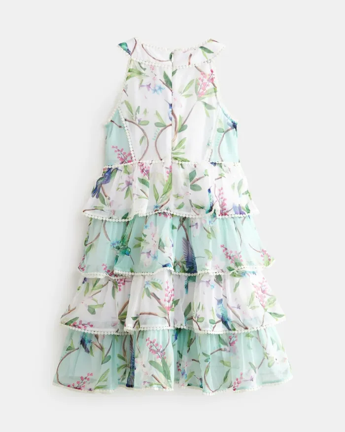 Kids LOORA 8211 Sleeveless Floral Tiered Chiffon Dress Green Ted Baker Dresses