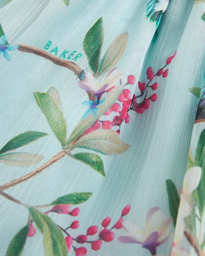 Kids LOTTAR 8211 Ruffled Bodice Floral Chiffon Dress Green Ted Baker Dresses