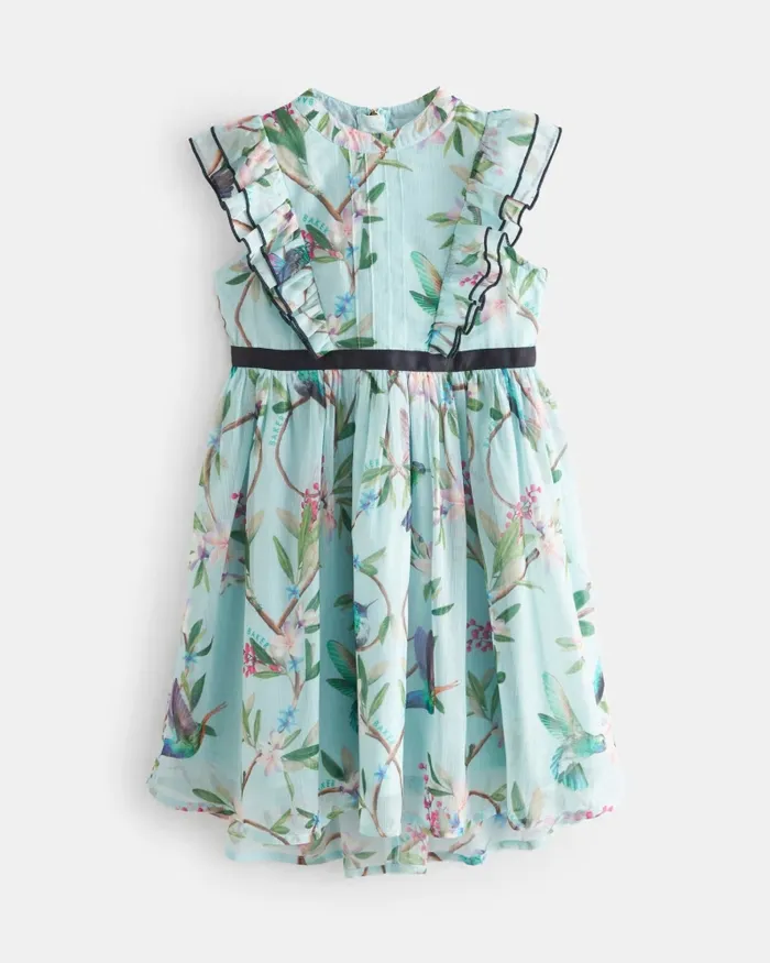 Kids LOTTAR 8211 Ruffled Bodice Floral Chiffon Dress Green Ted Baker Dresses Kids LOTTAR 8211 Ruffled Bodice Floral Chiffon Dress Green Ted Baker Dresses
