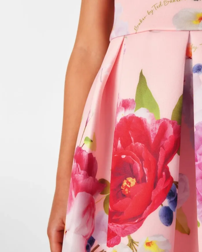 Kids LOVIEEY 8211 Floral Scuba Dress With Striped Straps Coral Ted Baker Dresses