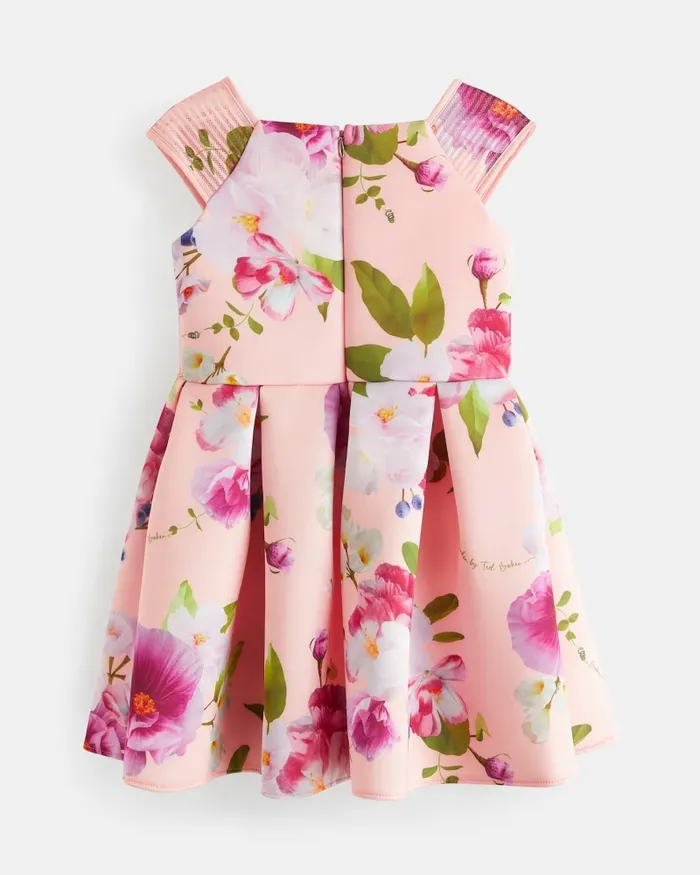 Kids LOVIEEY 8211 Floral Scuba Dress With Striped Straps Coral Ted Baker Dresses