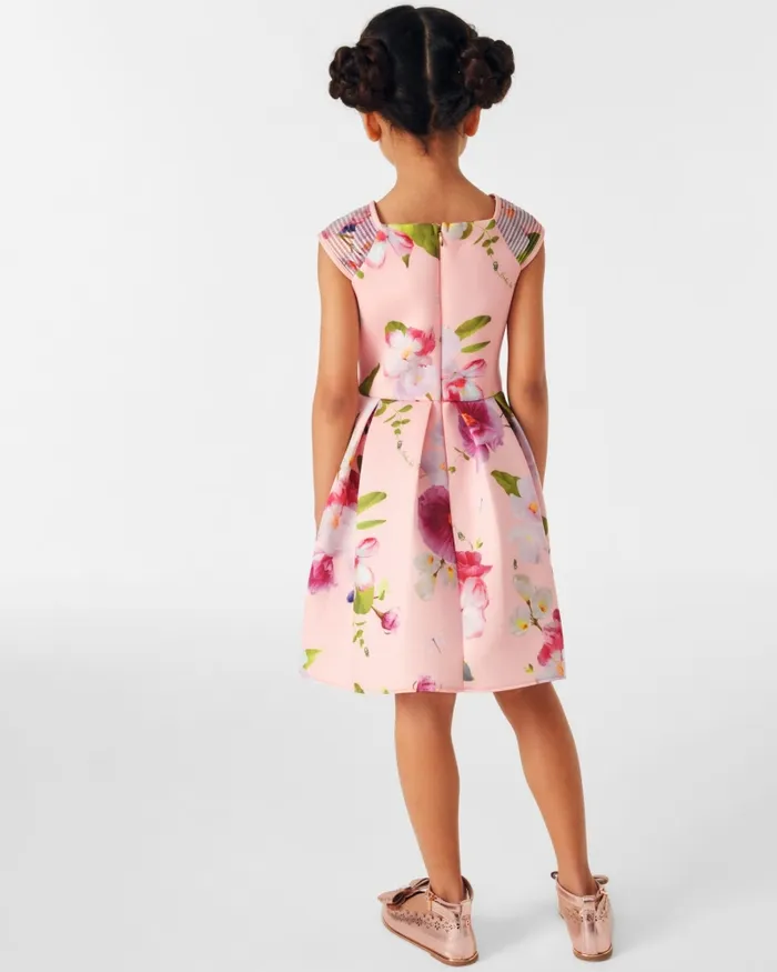 Kids LOVIEEY 8211 Floral Scuba Dress With Striped Straps Coral Ted Baker Dresses