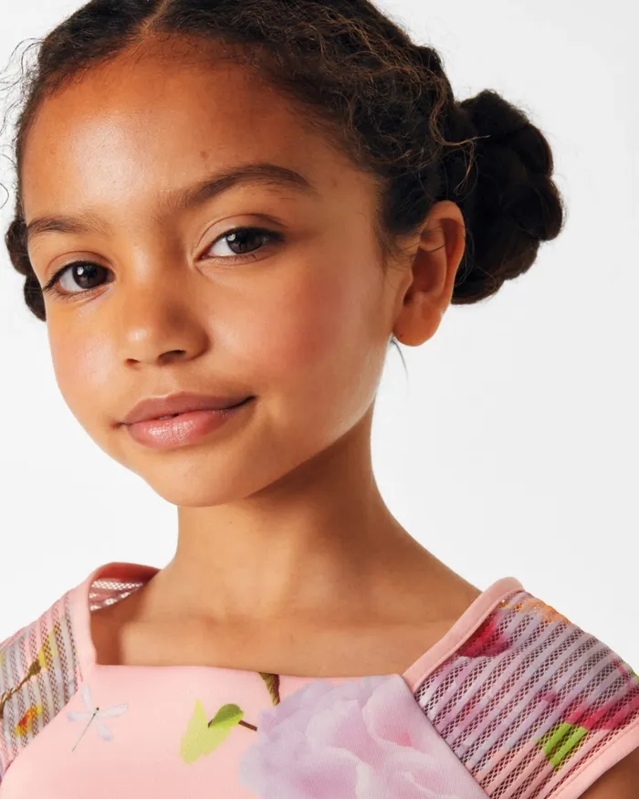 Kids LOVIEEY 8211 Floral Scuba Dress With Striped Straps Coral Ted Baker Dresses