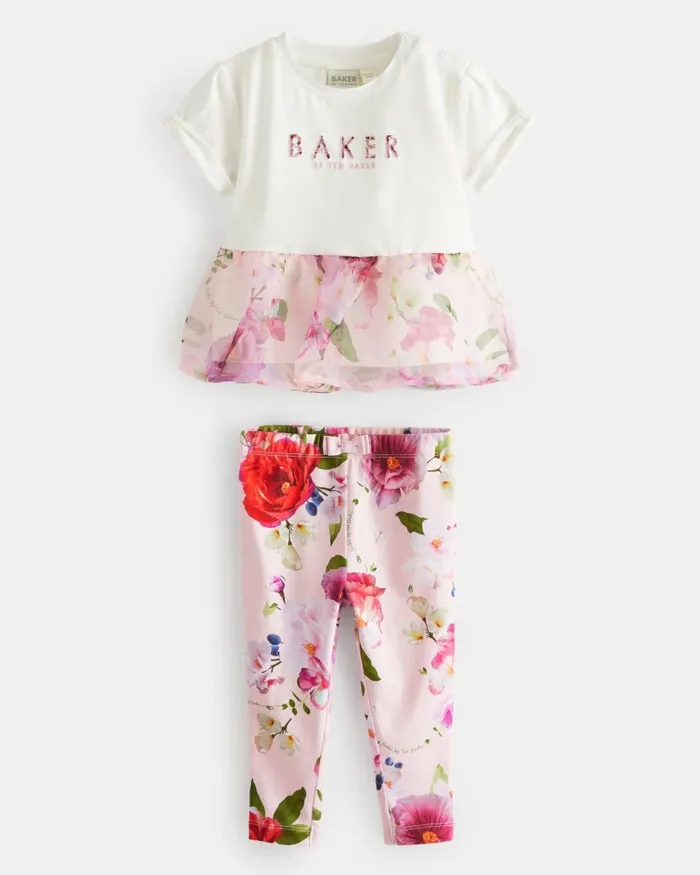 Kids MARRI 8211 Floral Peplum TShirt And Leggings Set Pink Ted Baker Playsuits and Sets Kids MARRI 8211 Floral Peplum TShirt And Leggings Set Pink Ted Baker Playsuits and Sets